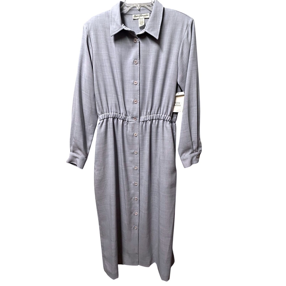 Vtg 90s NOS Norm Thompson Midi Shirt Dressโ 12 Blue Minimalist Costal Granny USA